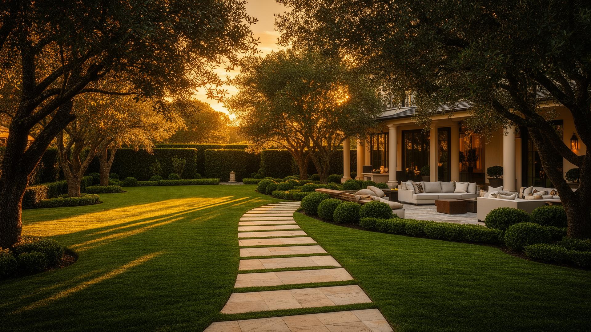 Premium landscaped estate at golden hour